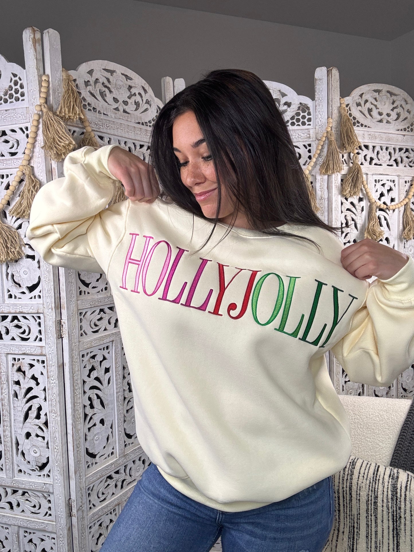 "Holly Jolly" Sweatshirt (Butter Yellow)