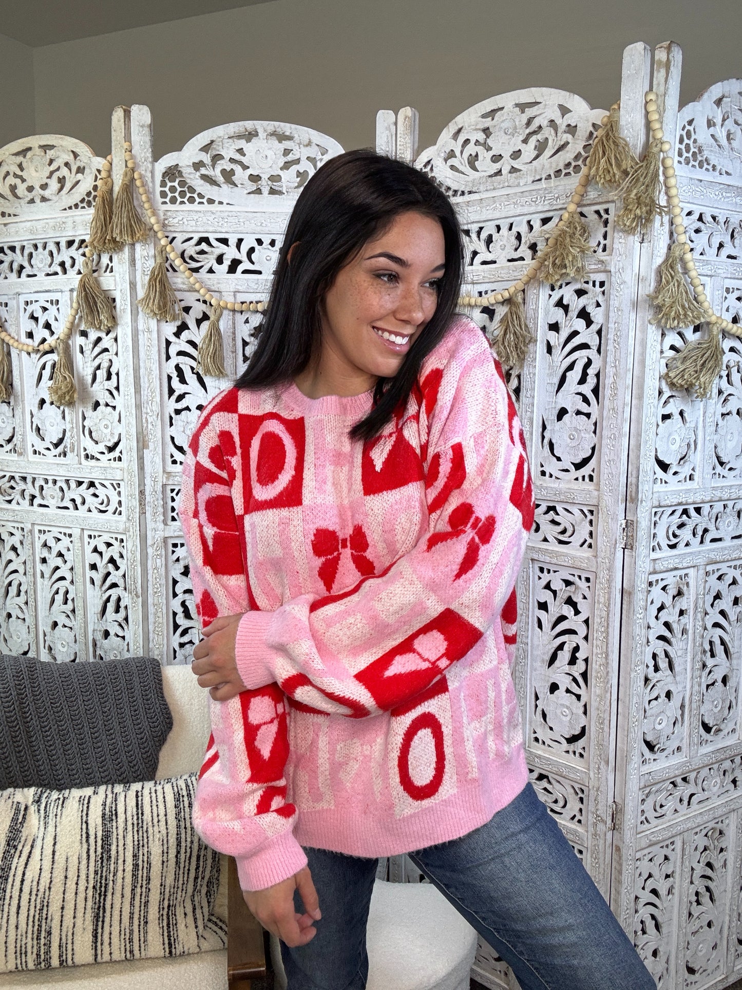 "Bows & Cheer" Sweater (Pink/Red)