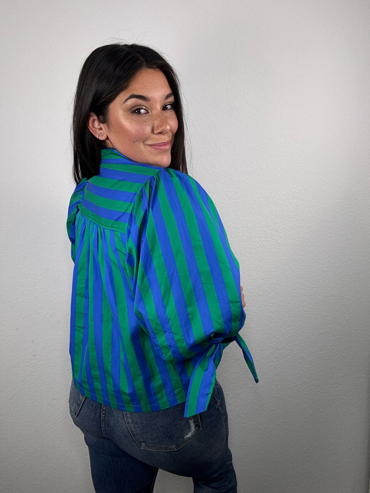 "Striped Intentions" Blouse (Green/Blue)