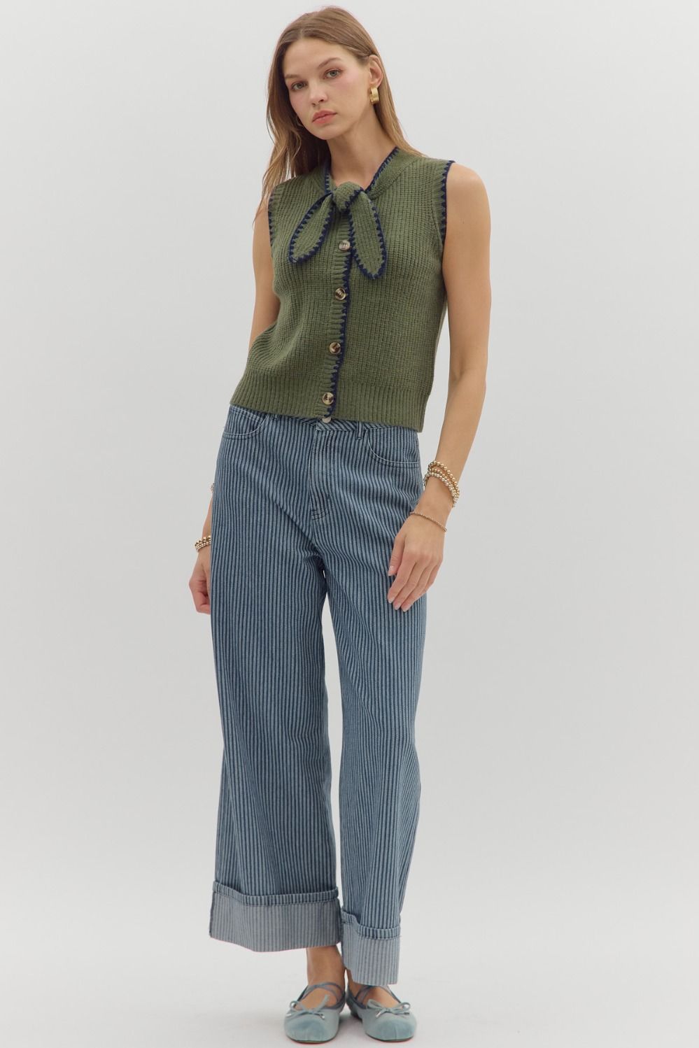 "All Tied Up" Sleeveless Sweater (Olive)