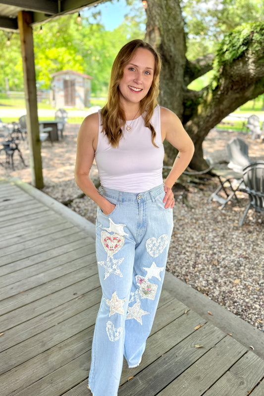 "Stitched With Love" Denim Pants