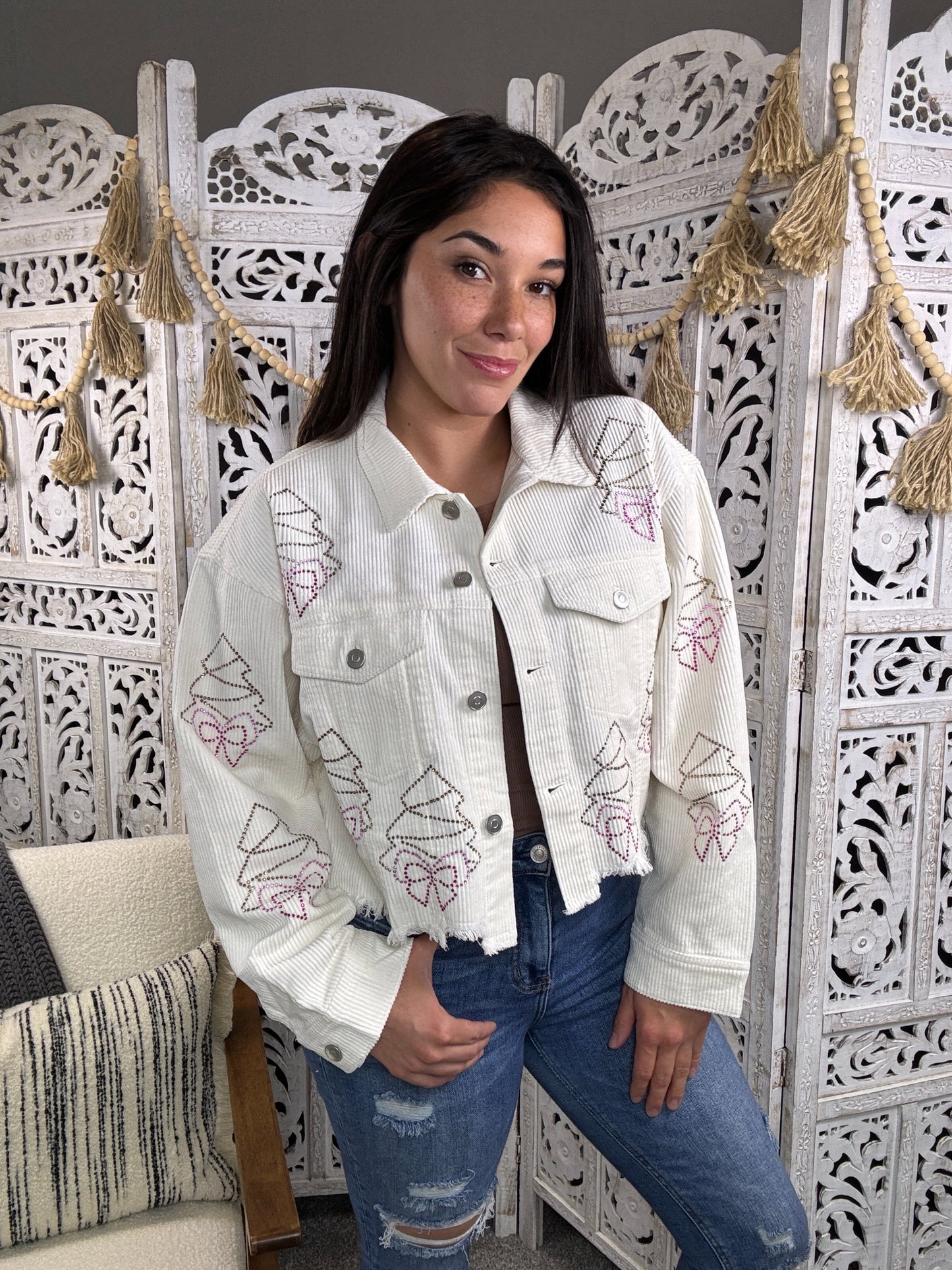 "Oh Christmas Tree" Shacket (Ivory)