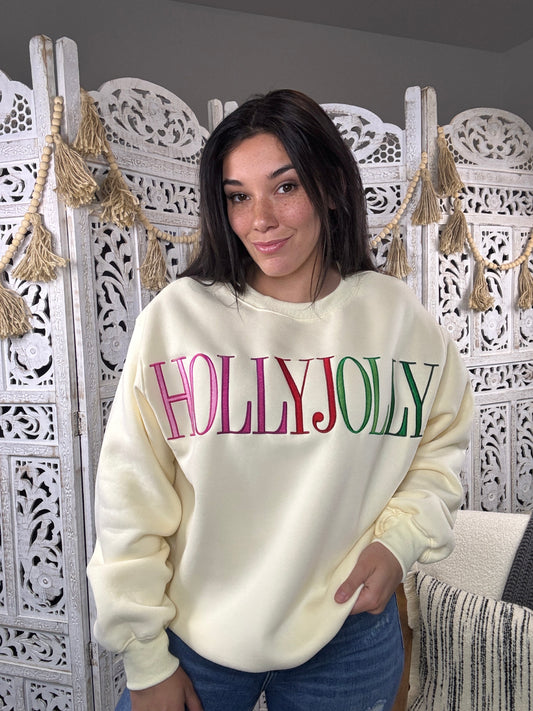 "Holly Jolly" Sweatshirt (Butter Yellow)