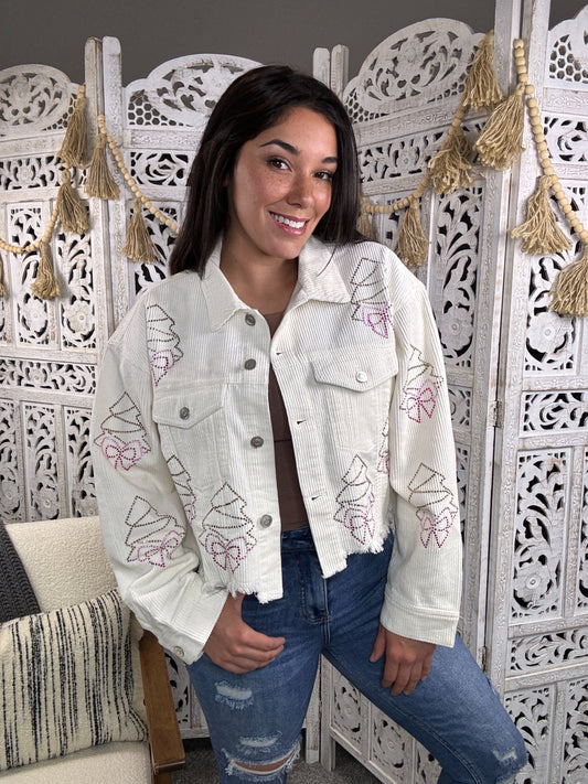 "Oh Christmas Tree" Shacket (Ivory)