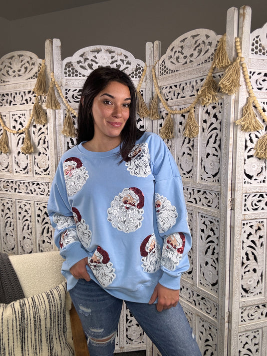 "Santa Baby" Sequins Sweatshirt (Light Blue)