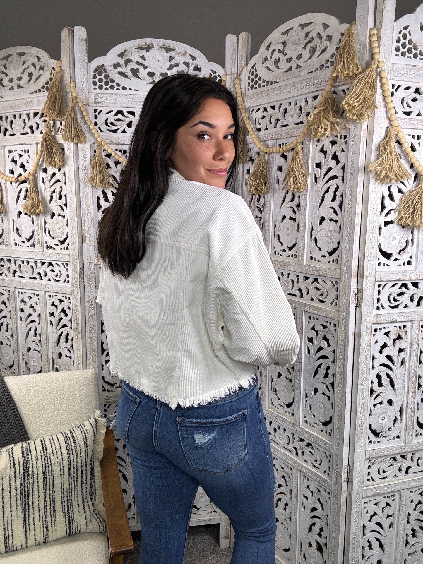 "Oh Christmas Tree" Shacket (Ivory)