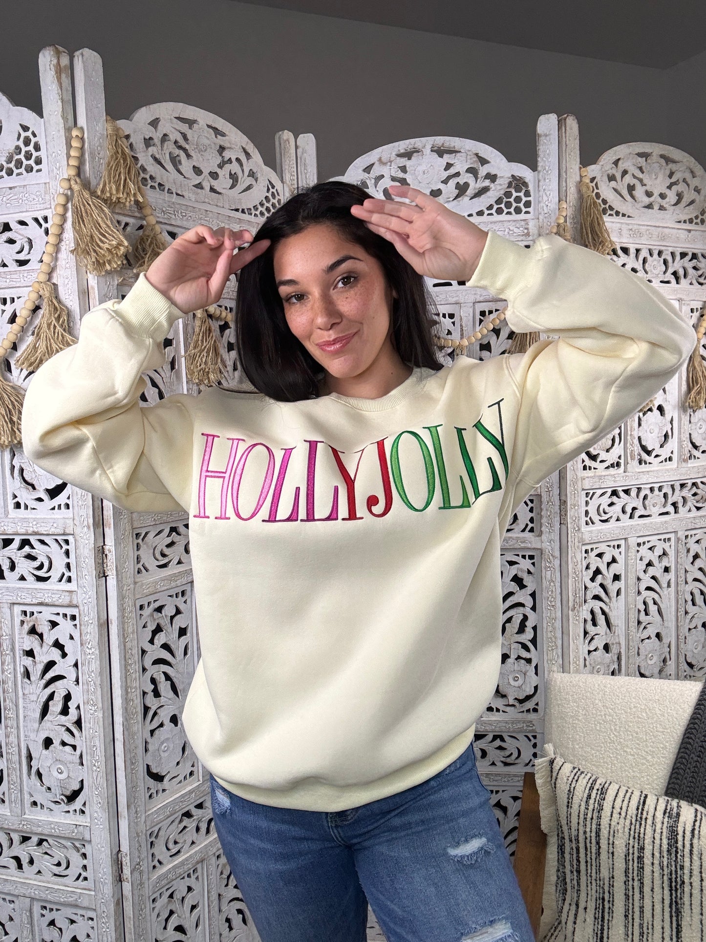 "Holly Jolly" Sweatshirt (Butter Yellow)