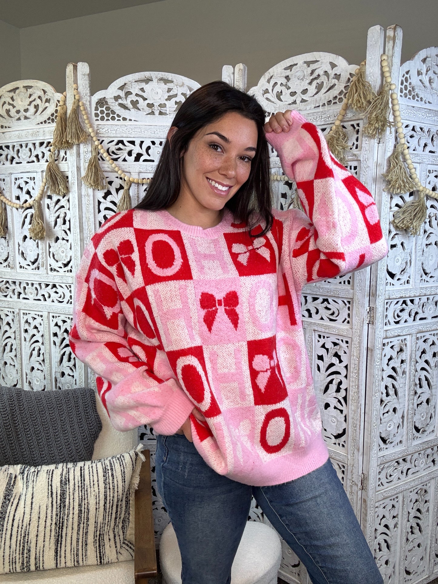 "Bows & Cheer" Sweater (Pink/Red)