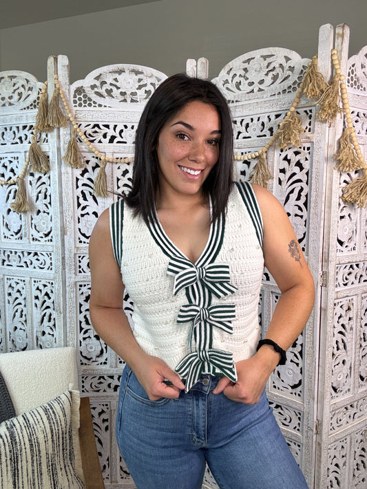 "The Darling" Cropped Vest (Green/Ivory)