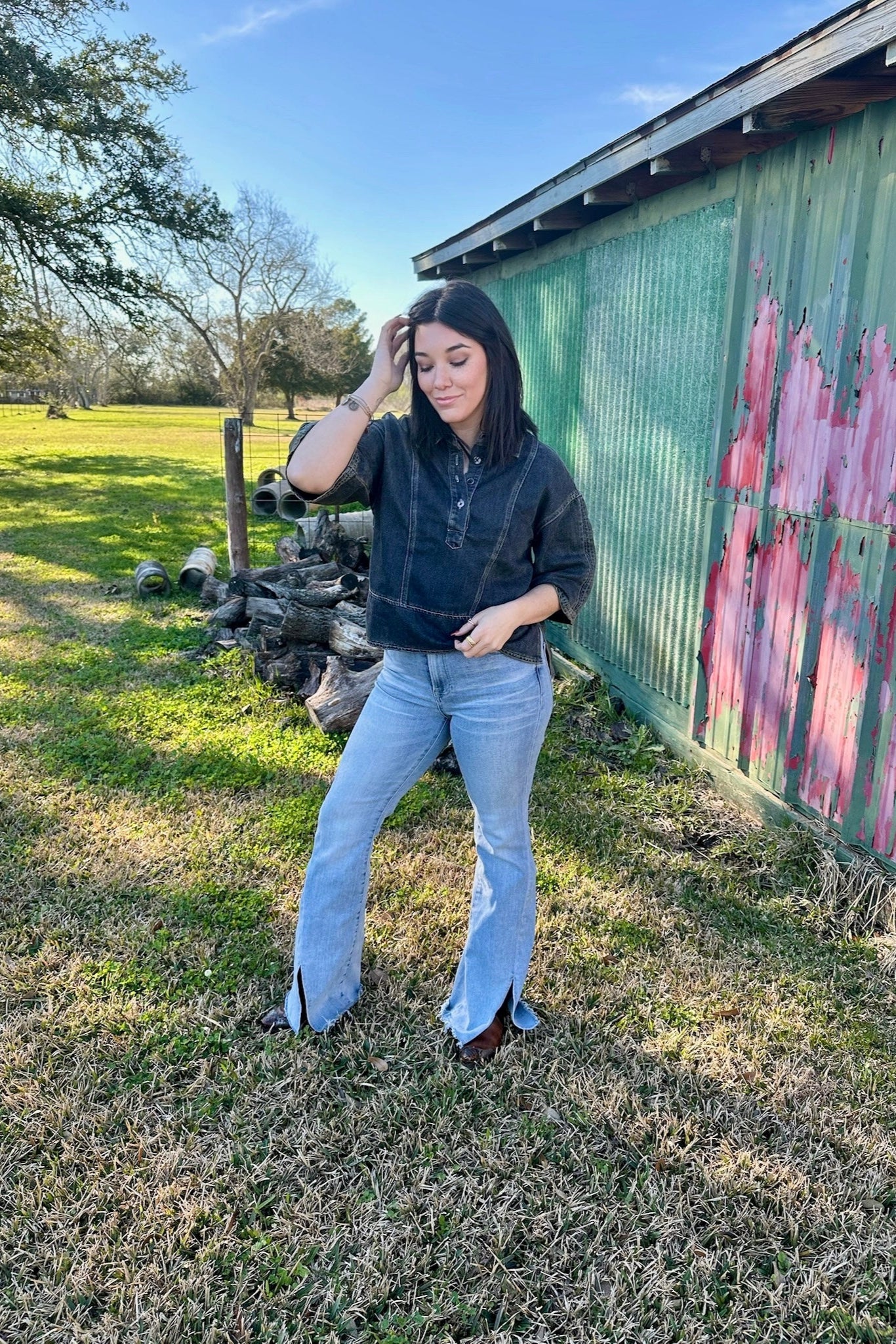 "Eyes On You" Denim Blouse