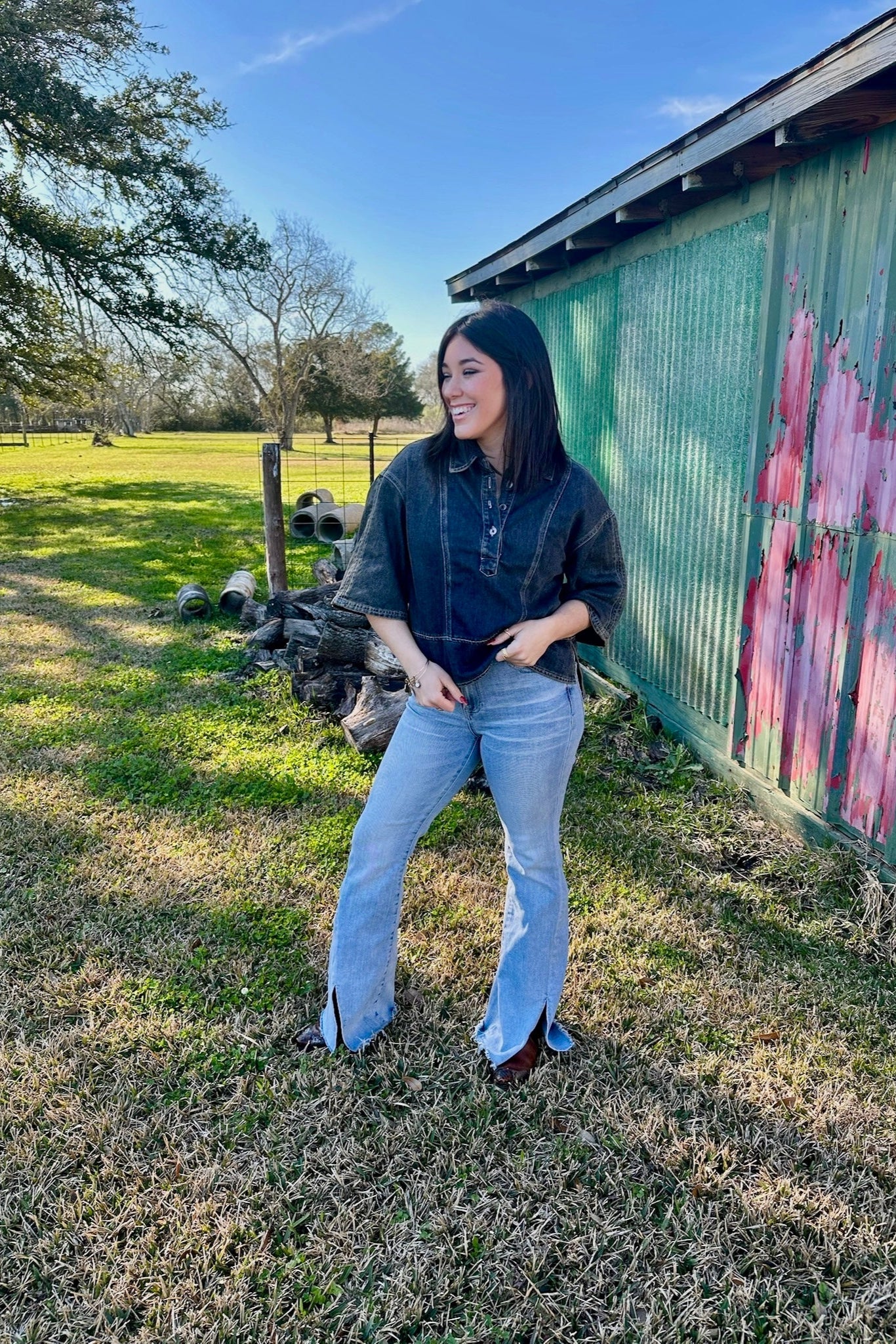 "Eyes On You" Denim Blouse