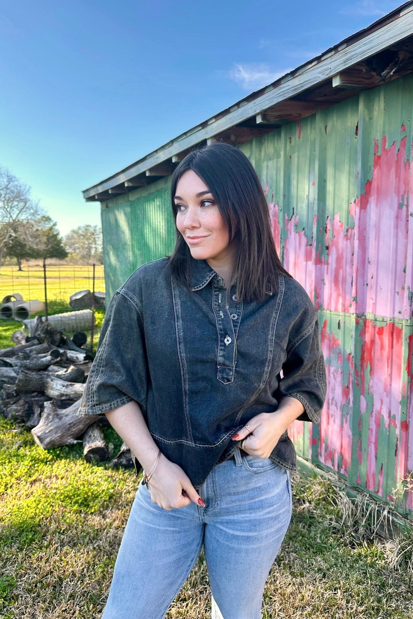 "Eyes On You" Denim Blouse