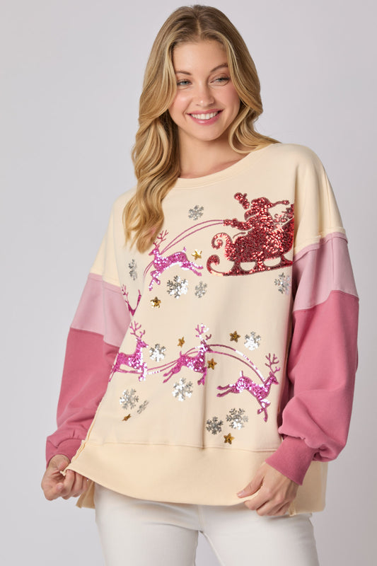 "Santa's Coming To Town" Sweater (Cream/Mauve)