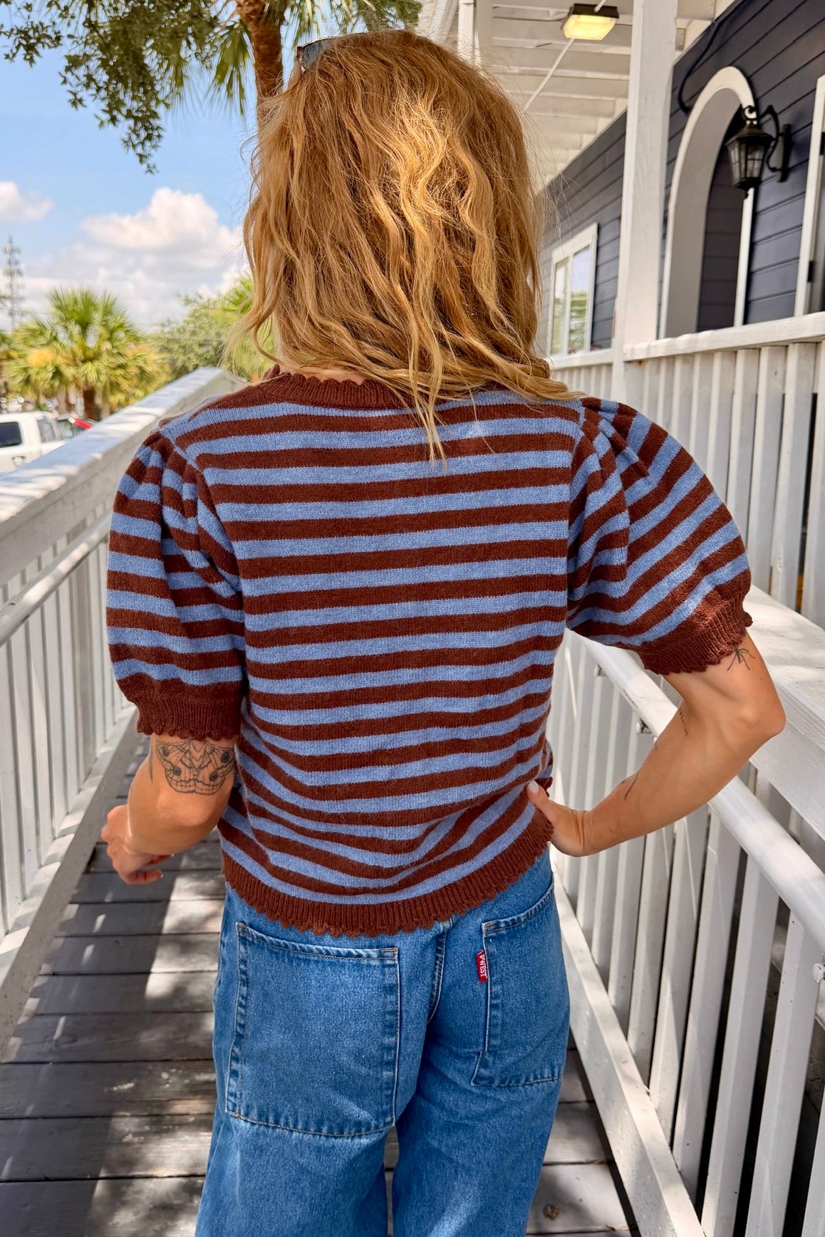 “Falling For You" Sweater Top (Brown/Blue)