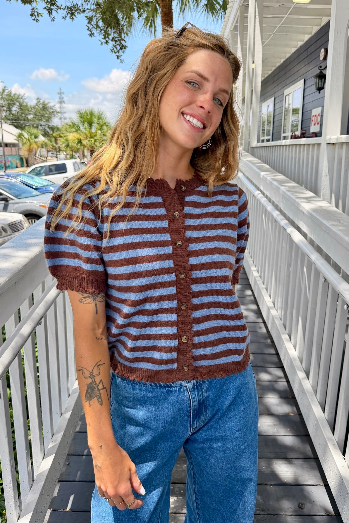“Falling For You" Sweater Top (Brown/Blue)