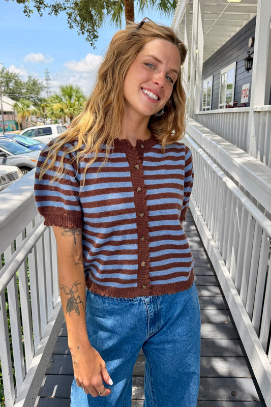 “Falling For You" Sweater Top (Brown/Blue)
