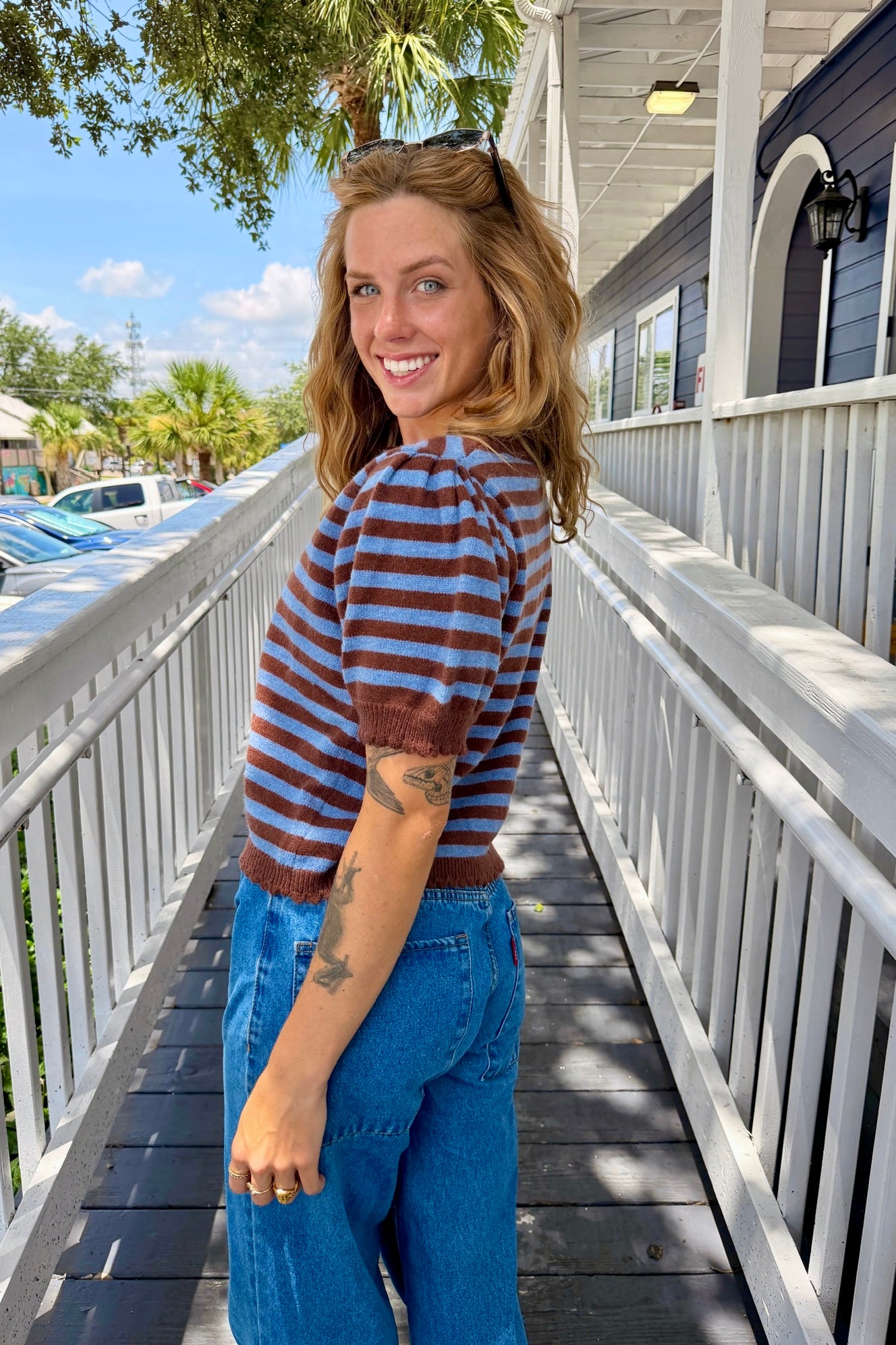 “Falling For You" Sweater Top (Brown/Blue)