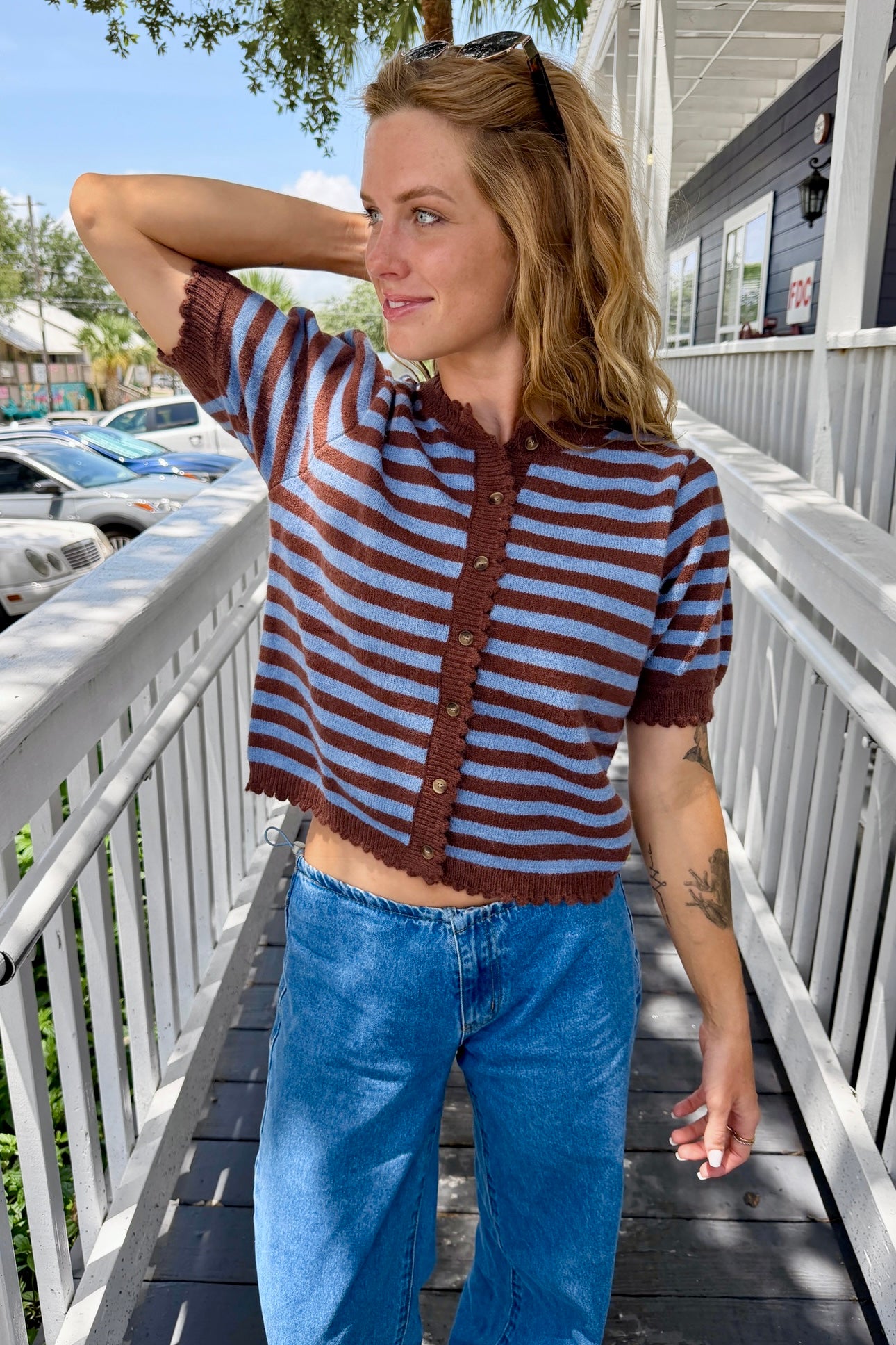 “Falling For You" Sweater Top (Brown/Blue)