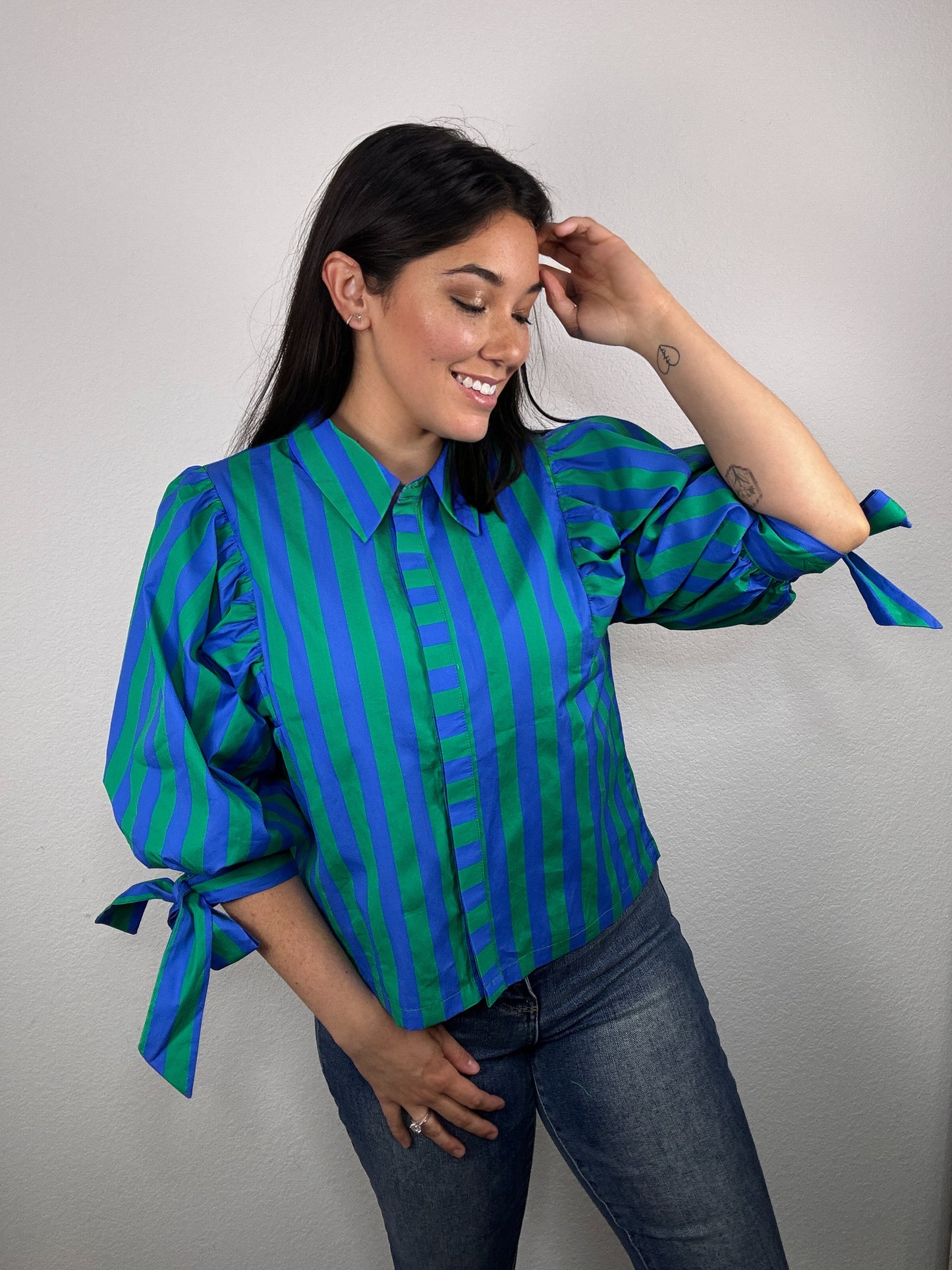 "Striped Intentions" Blouse (Green/Blue)