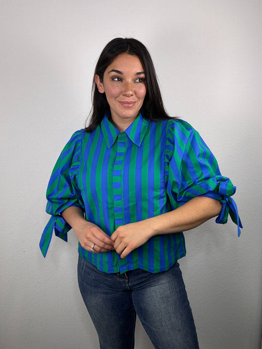 "Striped Intentions" Blouse (Green/Blue)