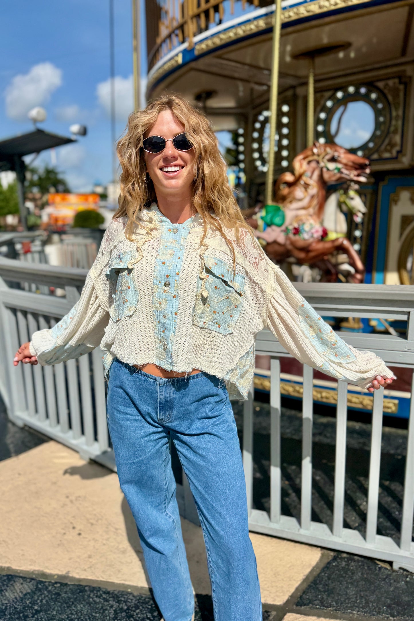 "When In a daydream" Sweater (Blue/Ivory)
