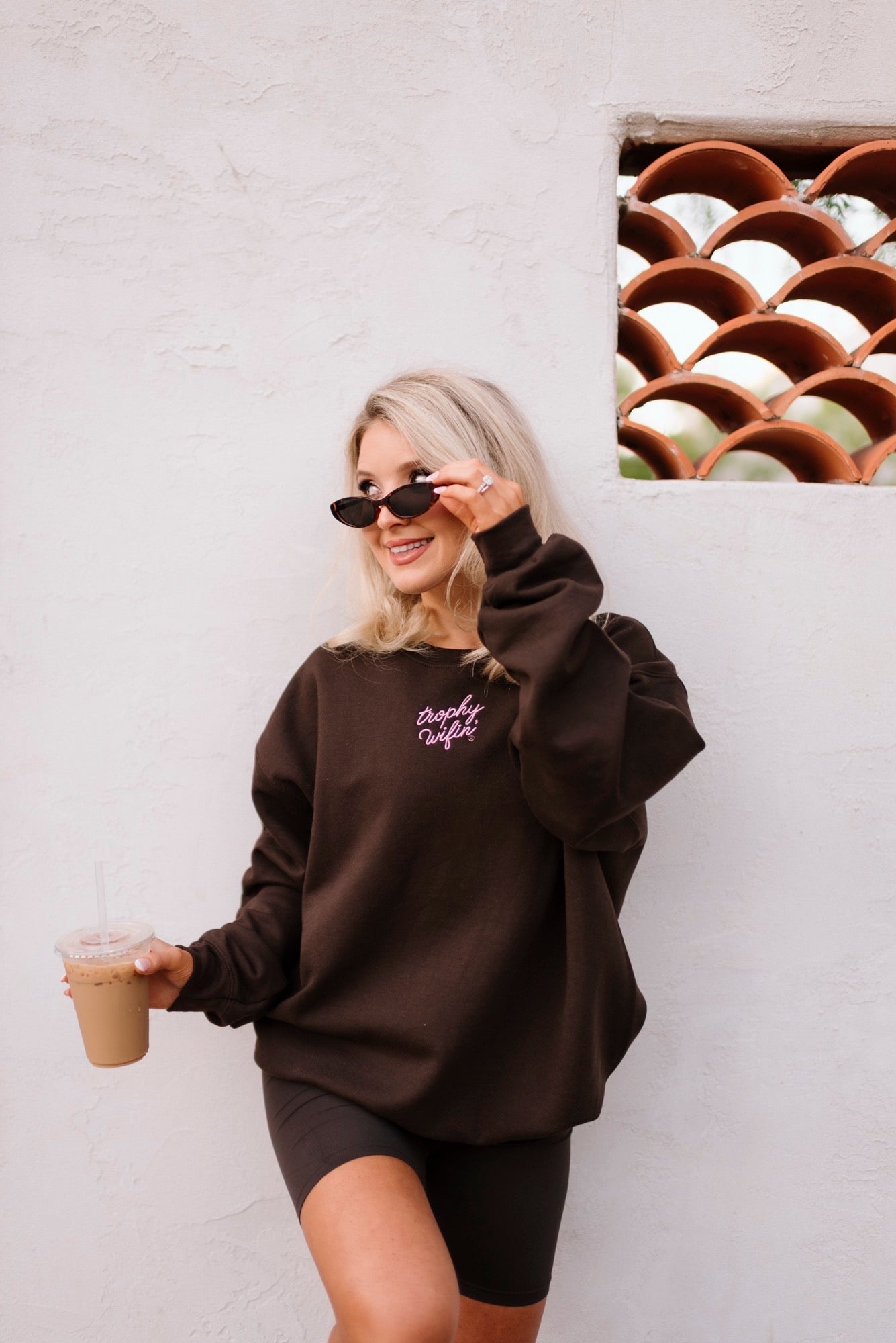 Trophy Wifin' Crewneck Sweatshirt (Espresso/Pink)