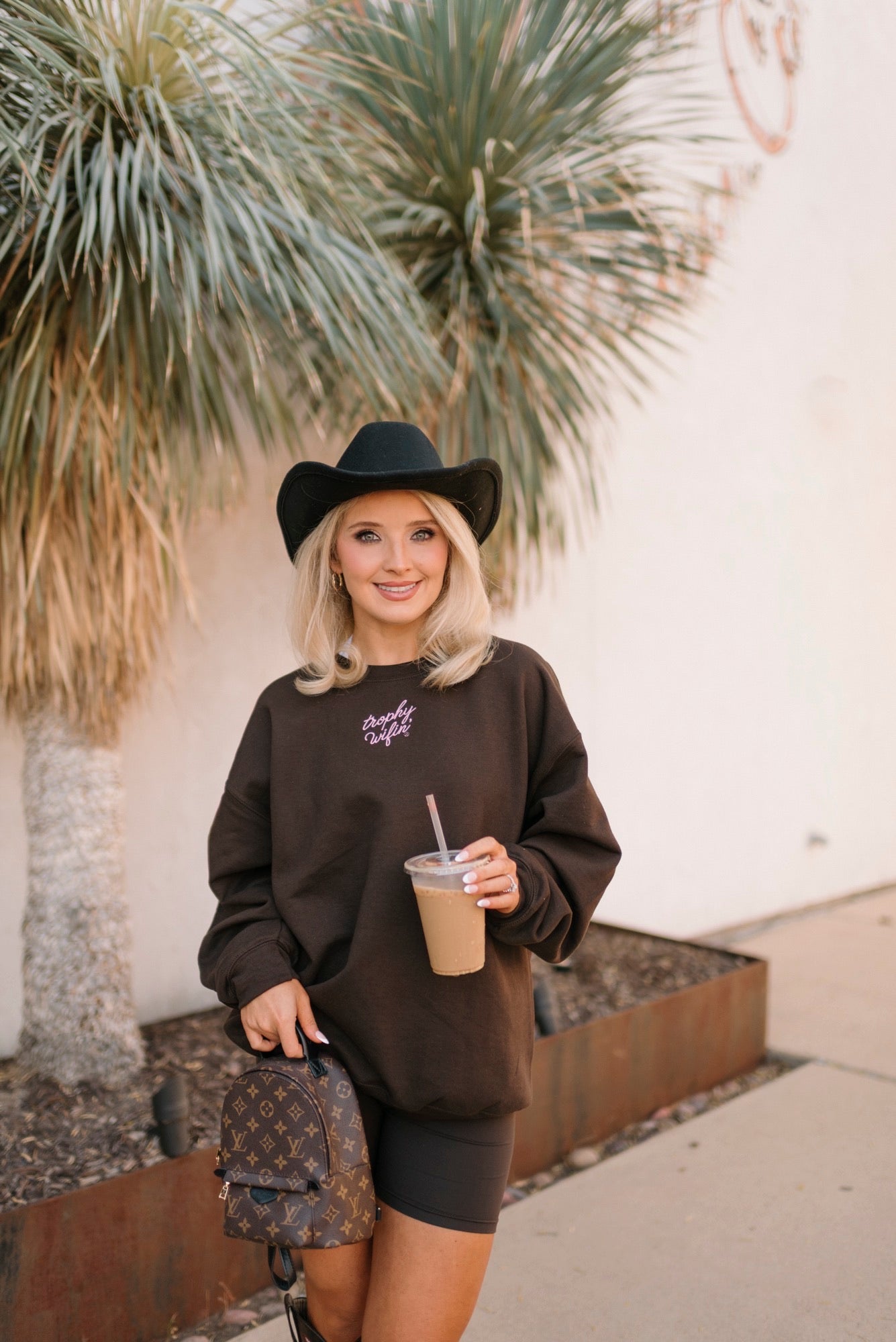 Trophy Wifin' Crewneck Sweatshirt (Espresso/Pink)