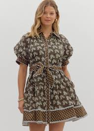 "Fall Florals" Dress (Brown)